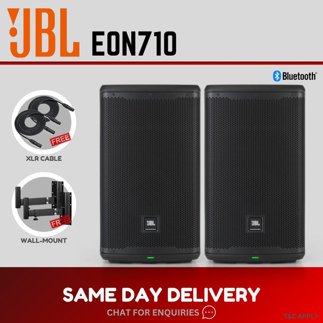 JBL EON710 1300W 10" Powered Speaker With Speaker Stand And Cable - Each / Pair ( EON 710 )
