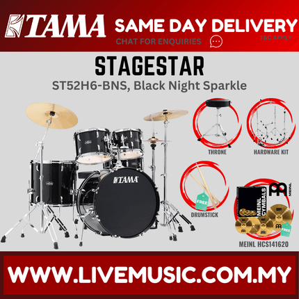 Tama Stagestar ST52H6 5-piece Drum Set With Drumsticks and Throne With Meinl HCS141620 Cymbals Set