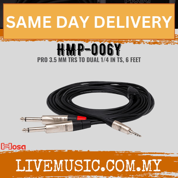 Hosa HMP-006Y Pro Y Cable, 3.5mm TRS to 1/4inch, 6ft (HMP006Y/HMP 006Y)