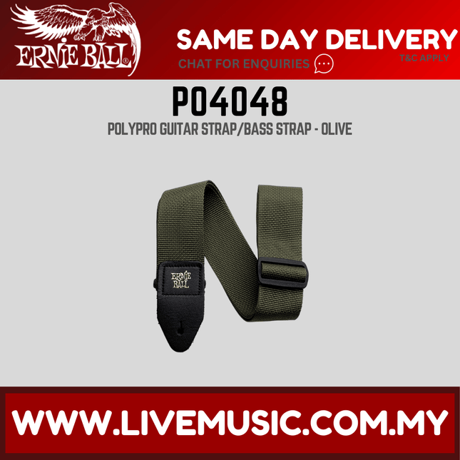 Ernie Ball 4048 Polypro Guitar Strap With Leather Ends, Olive