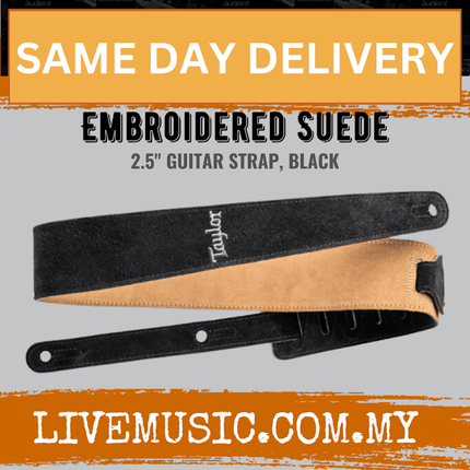 Taylor Embroidered Suede 2.5Inch Guitar Strap, Black