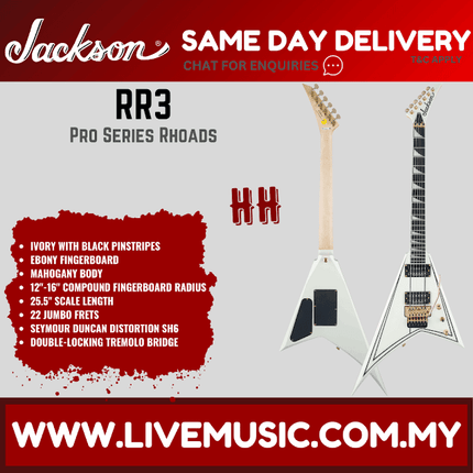 Jackson Pro Series Rhoads RR3 Electric Guitar, Ivory w/Black Pinstripes