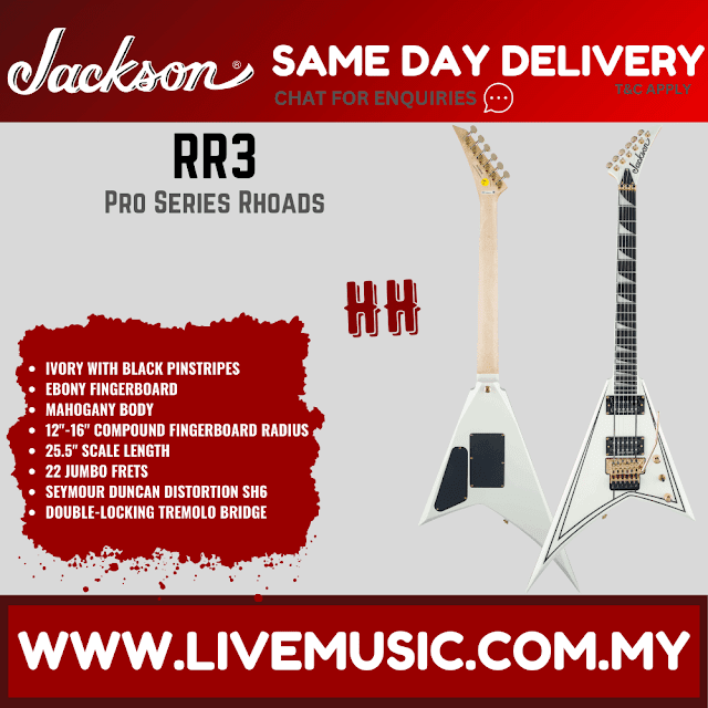 Jackson Pro Series Rhoads RR3 Electric Guitar, Ivory w/Black Pinstripes