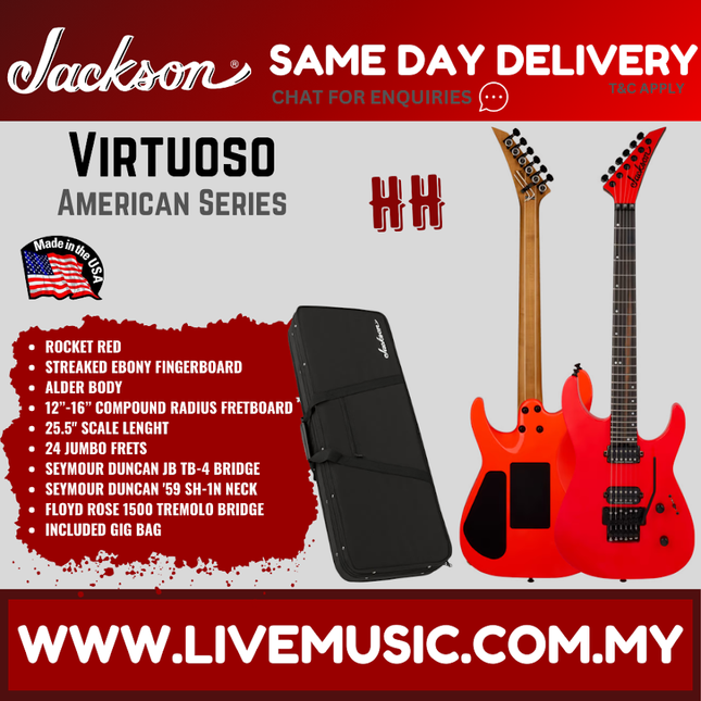 Jackson American Series Virtuoso Electric Guitar, Streaked Ebony FB, Rocket Red