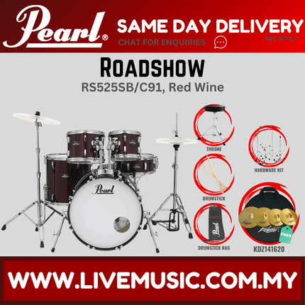Pearl Roadshow RS525SB/C Drum Set with KDZ141620 Cymbal set, Drum Throne