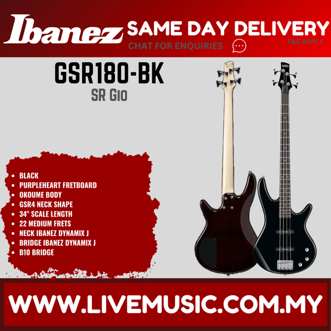 Ibanez Gio GSR180 4-String Bass Guitar,Purpleheart FB - ( GSR-180 / GSR 180 )