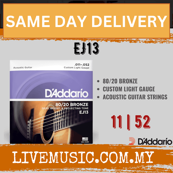 D'Addario EJ13 - 80/20 Bronze Acoustic Strings, Custom Light (11-52)(DAddario)
