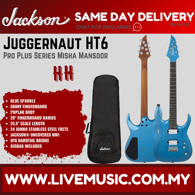 Jackson Pro Plus Series Signature Misha Mansoor Juggernaut HT6 Guitar, Ebony FB, Blue Sparkle