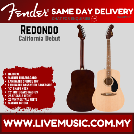 Fender California Debut Redondo Acoustic Guitar, 2-Colour Sunburst / Black / Natural