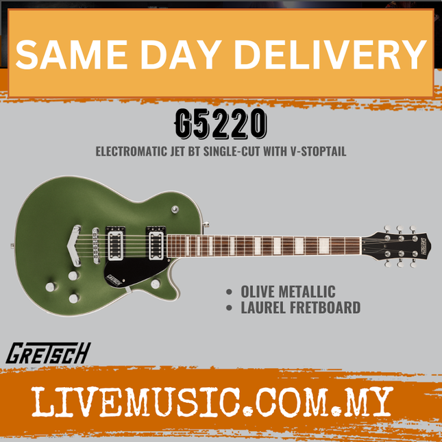 Gretsch G5220 Electromatic Jet BT Single-Cut Electric Guitar w/V-Stoptail, Olive Metallic