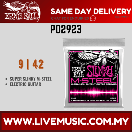 Ernie Ball 2923 Super Slinky M-steel Electric Guitar Strings, 9-42 Gauge