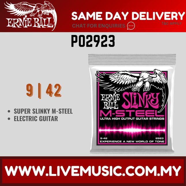 Ernie Ball 2923 Super Slinky M-steel Electric Guitar Strings, 9-42 Gauge