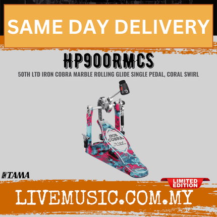 Tama HP900RMCS 50th Anniv Ltd Ed Iron Cobra Marble Single Drum Pedal, Rolling Glide, Coral Swirl