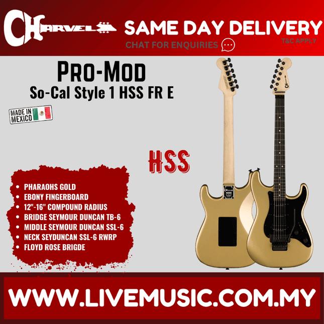 Charvel Pro-Mod So-Cal Style 1 HSS FR E Electric Guitar, Maple FB, Pharaoh Gold