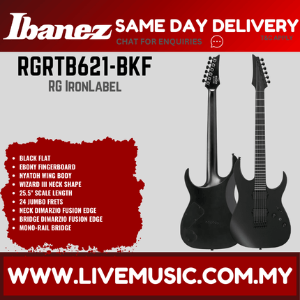 Ibanez Iron label RGRTB621-BKF Electric Guitar, Black Flat ( RGRTB621 BKF / RGRTB621BKF )