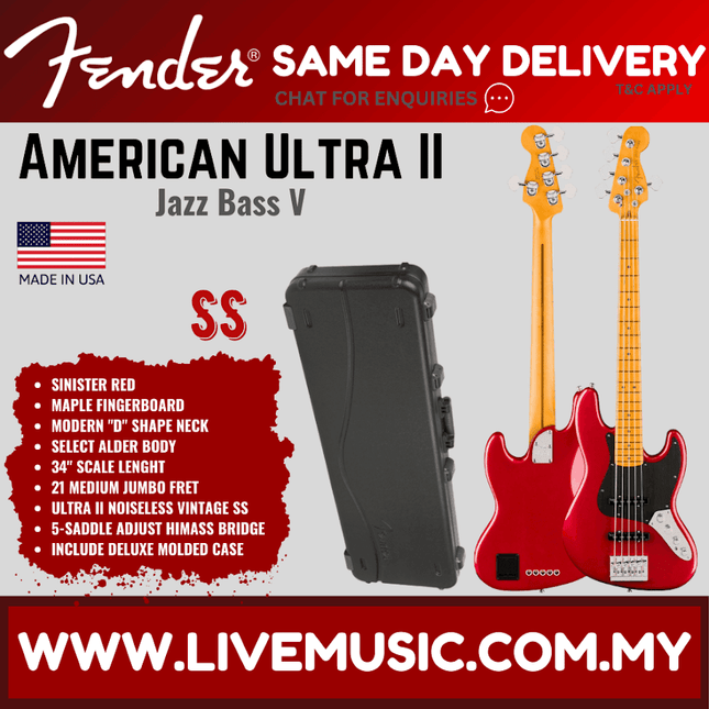 Red Jazz bass guitar with maple fingerboard and deluxe molded case