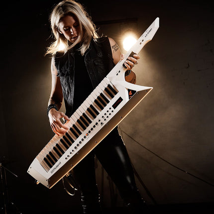 Roland AX-Edge - 49 Key Keytar Synthesizer with FREE Roland Strap and Adapter - White (AXEdge AX Edge)