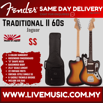 Fender Japan Traditional II 60s Jaguar Electric Guitar, Rosewood Fretboard - Black / 3-Color Sunburst