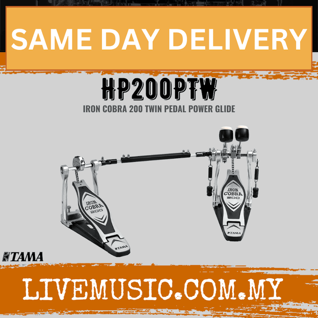 TAMA Iron Cobra twin drum pedal with black beaters and chrome frame