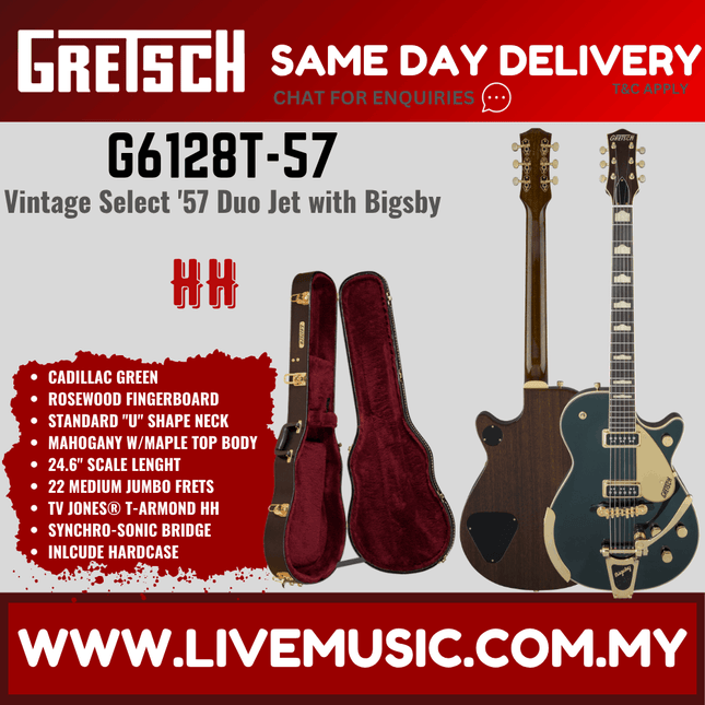 Gretsch G6128T-57 Vintage Select 57 Duo Jet Electric Guitar w/Bigsby, Cadillac Green