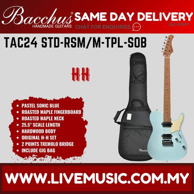Bacchus TAC24 STD-RSM/M-PTL-SOB Universe Series Roasted Maple Electric Guitar, Pastel Sonic Blue ( TAC24STDRSMM / TAC24 STD RSM/M )