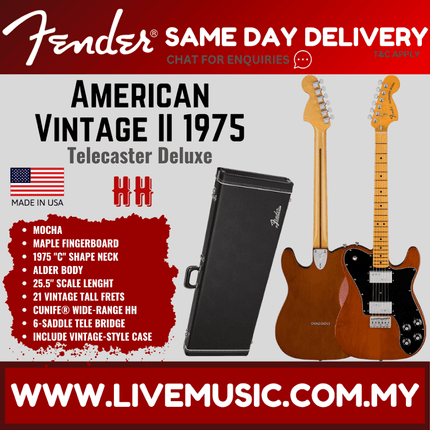 Fender American Vintage II 75 Telecaster Deluxe Electric Guitar, Maple FB, Mocha