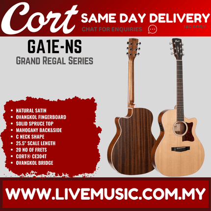 Cort GA1E Acoustic Electric Guitar Ovangkol Fingerboard with Gig Bag - Natural Satin (GA 10E /GA-10E)