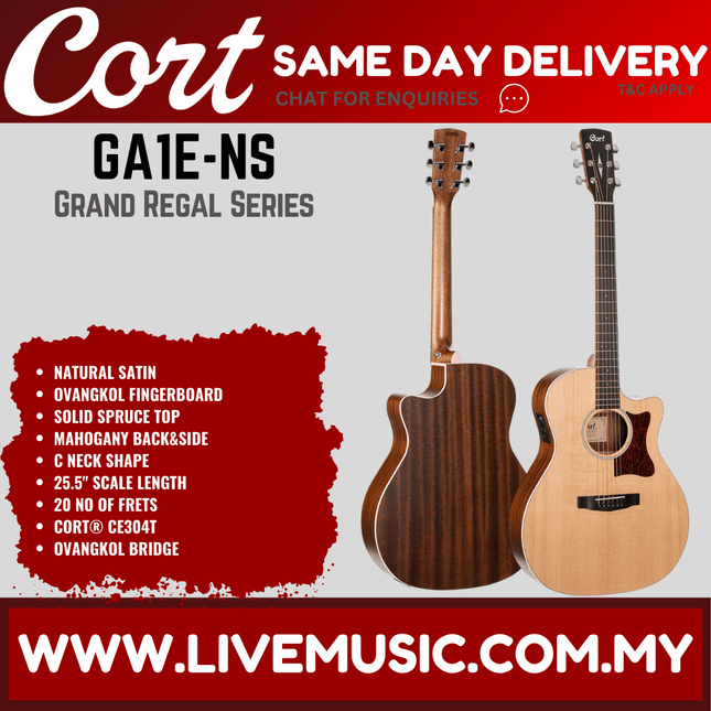 Cort GA1E Acoustic Electric Guitar Ovangkol Fingerboard with Gig Bag - Natural Satin (GA 10E /GA-10E)