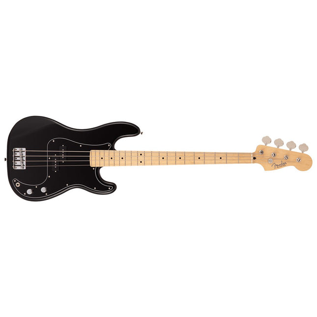 Black 4-string Precision Bass guitar with maple fretboard and natural headstock