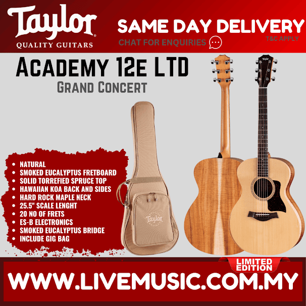Taylor Academy 12e LTD Figured Koa/Spruce Acoustic-Electric Guitar w/ Gig Bag, Natural ( Academy12eLTD / Academy12e-LTD )