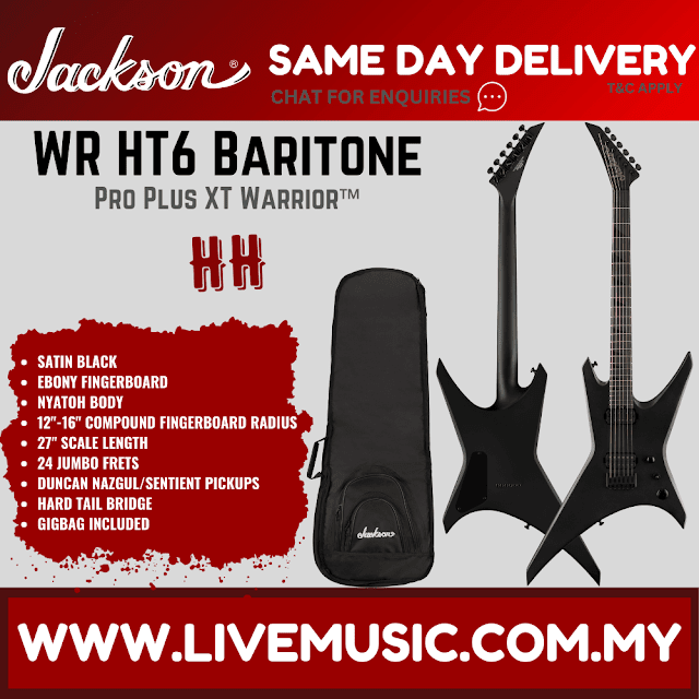 Jackson Pro Plus XT Warrior WR HT6 Baritone Electric Guitar, Ebony FB, Satin Black