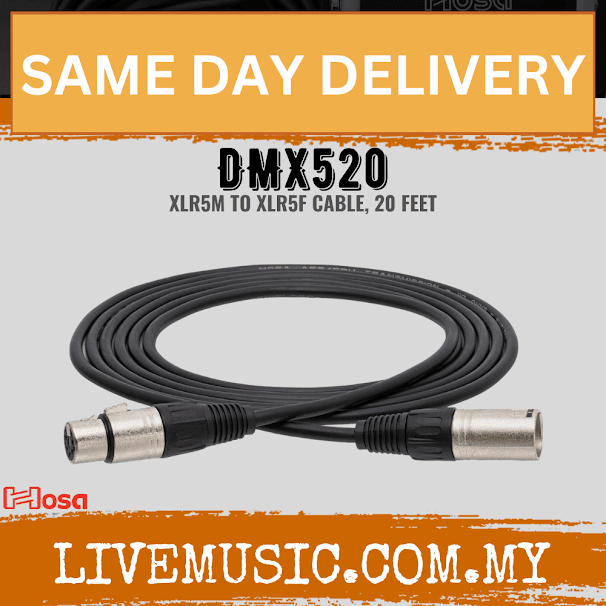 Hosa DMX520 Cable 5-Pin XLR Female to XLR Male, 20ft (DMX-520/DMX 520)