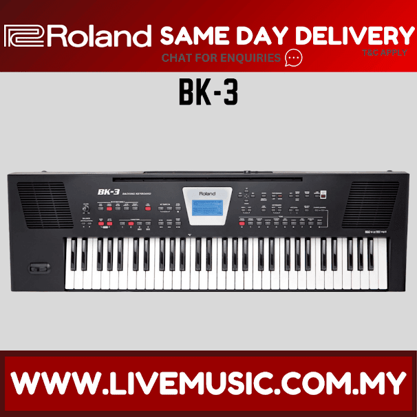 Roland BK-3 - 61 Keys Black Backing Keyboard with Note Stand and Adapter (BK3/BK 3)