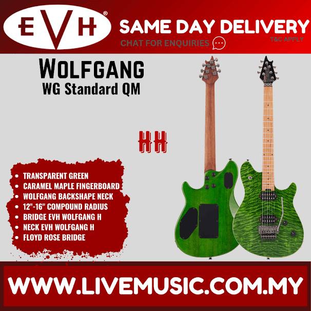 EVH Wolfgang WG Standard QM Electric Guitar, Baked Maple FB, Transparent Green