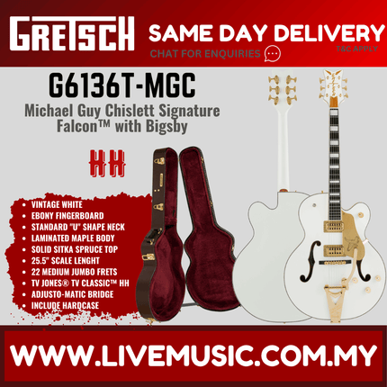 Gretsch G6136T-MGC Michael Guy Chislett Signature Falcon Electric Guitar w/Bigsby, Ebony FB, Vintage