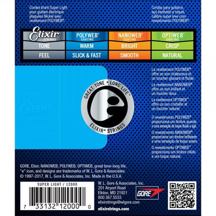 Elixir 12000 Polyweb Coated Electric Guitar String Super Light (009-42)