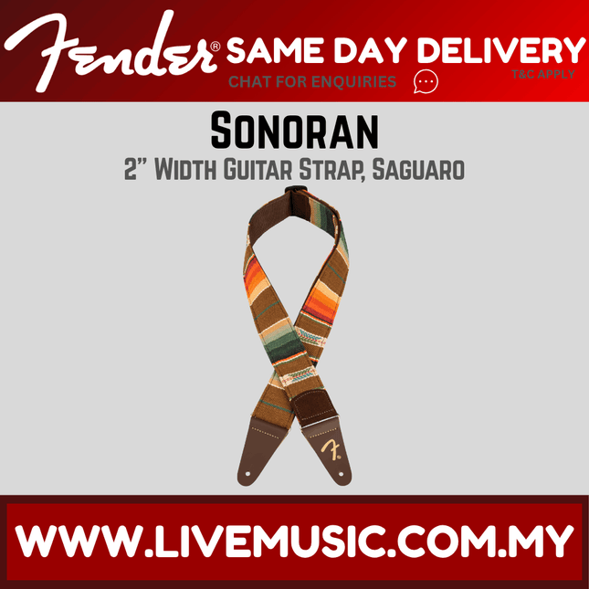 Fender 2-inch Sonoran guitar strap in Saguaro cactus pattern, brown leather ends