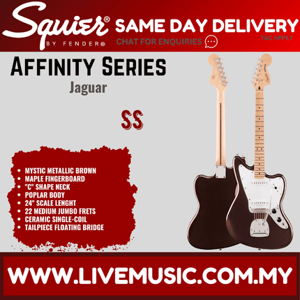 Squier Affinity Series Jaguar Electric Guitar, Maple FB, Mystic Metallic Brown