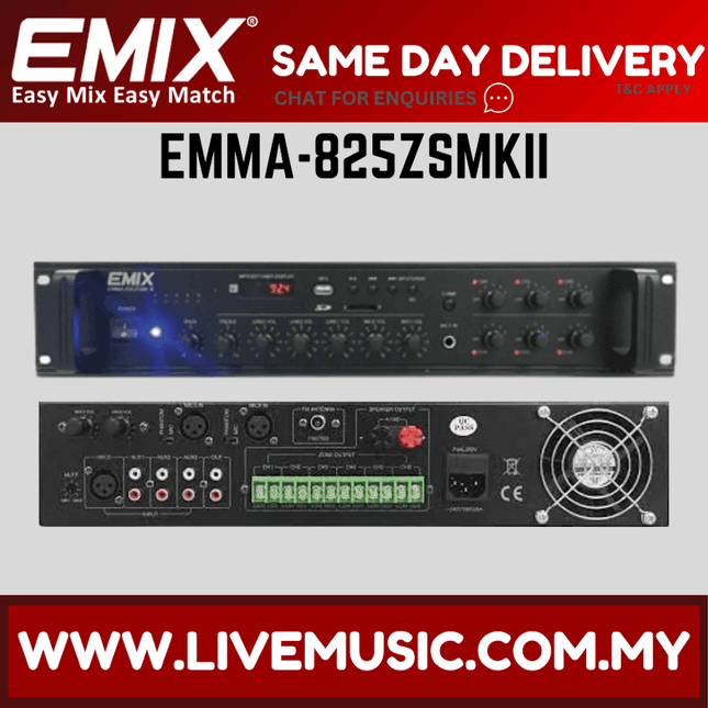 EMIX EMMA-825ZSMKII 6-zone mixing amplifier rack unit with front and rear connection panels