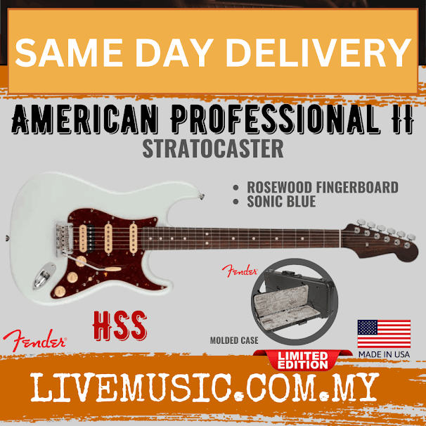Fender Ltd Ed American Professional II HSS Stratocaster Electric Guitar, RW FB, Sonic Blue
