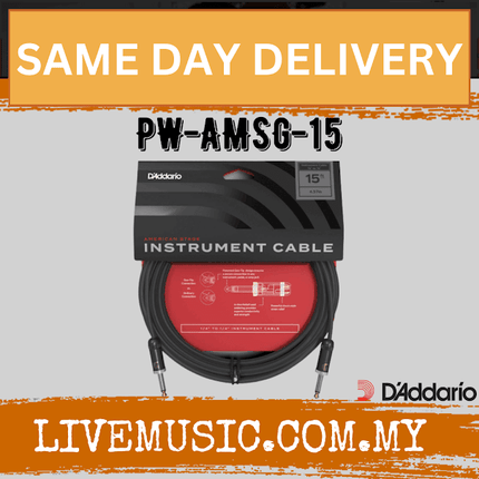 D'Addario PW-AMSG-15 American Stage Instrument Cable, Straight to Straight, 15ft. ( DADDARIO / PW AMSG 15 / PWAMSG15 )