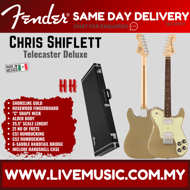 Fender Chris Shiflett Telecaster Deluxe Electric Guitar w/Case, RW FB, Shoreline Gold