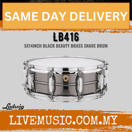 Ludwig LB416 5x14inch Black Beauty Brass Snare Drum, Smooth Shell, Imperial Lugs