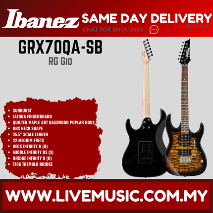 Ibanez GRX70QA GIO Series Solidbody Electric Guitar Without Accessories - ( GRX-70QA )-Sunburst