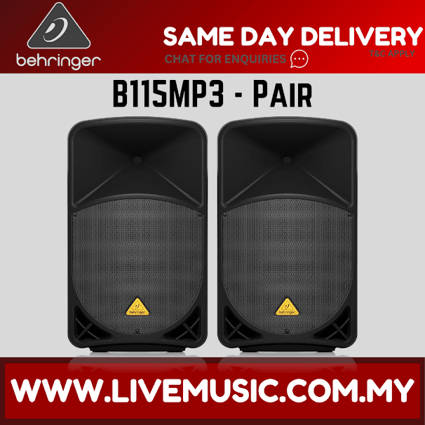 Behringer Eurolive B115MP3 1000W 15" Powered Speaker w/Wireless Mic, Speaker Stand and Cable - Pair ( B-115MP3 / B 115MP3 )