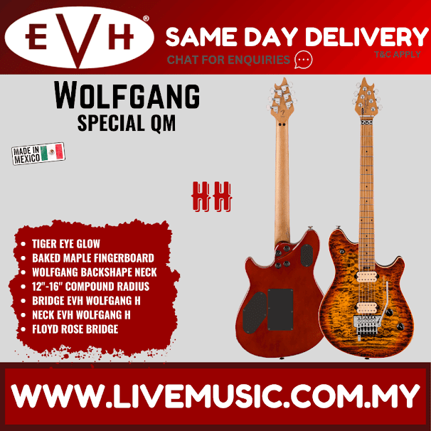 EVH Wolfgang Special QM Electric Guitar, Maple FB, Tiger Eye Glow