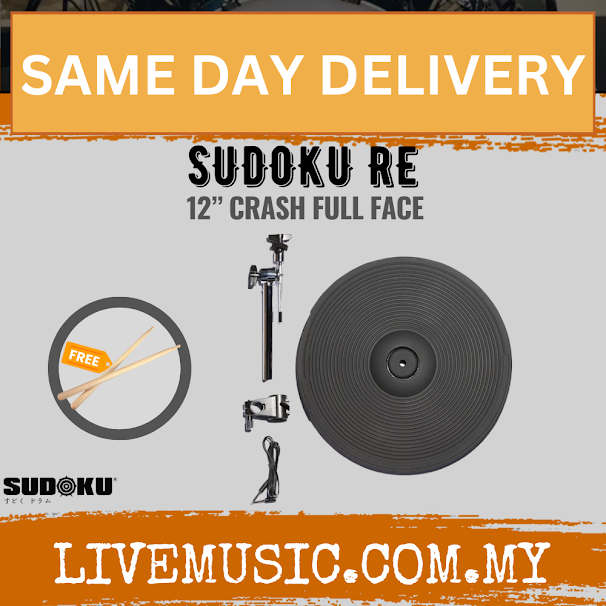 Sudoku 12” RE Electric Drum Crash Full Face Cymbal with Boom Stand - Set