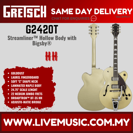 Gretsch G2420T Streamliner Hollow Body Single-Cut Guitar w/Bigsby, Golddust