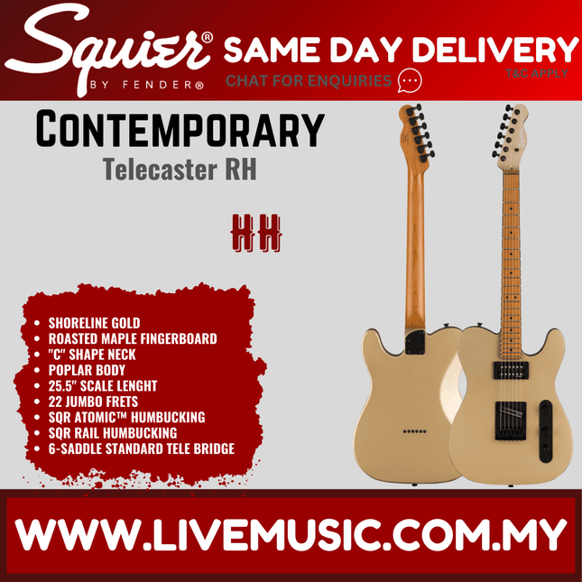 Squier Contemporary Telecaster Electric Guitar, Roasted Maple Fretboard - Shoreline Gold