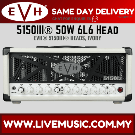 EVH 5150 III 50W 6L6 Guitar Amplifier Head, Black/Ivory